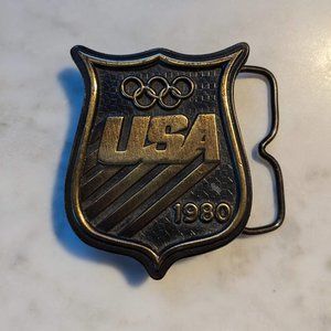 Vintage 1980 Olympics Team USA Brass Belt Buckle